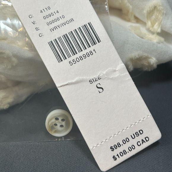 Pilcro Anthropologie Blouse Shirt Cotton Cream Textured Dot Size S NWT - Picture 5 of 14